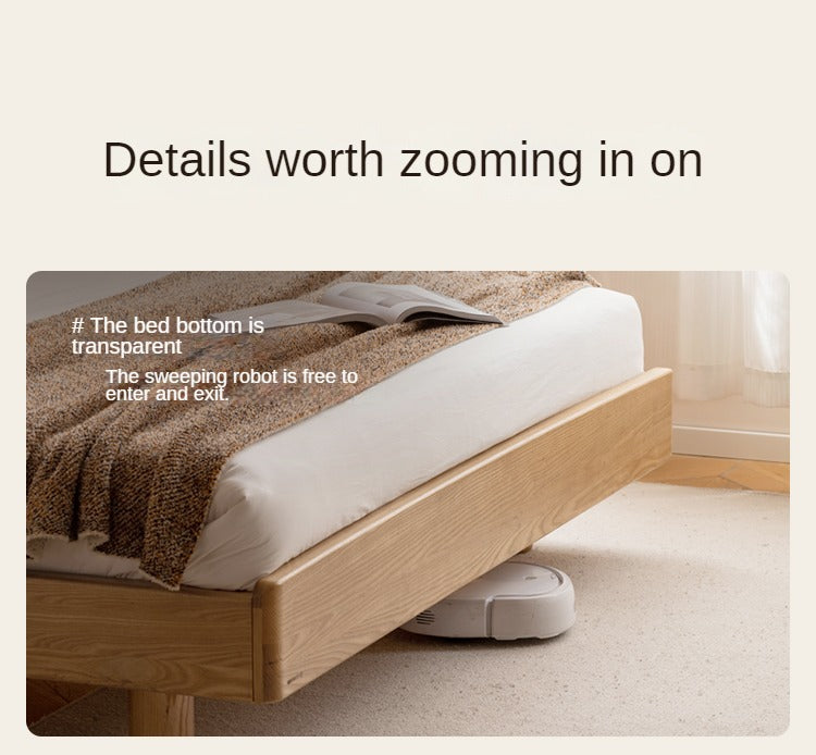 Ash Solid Wood Genuine Leather High Soft Back Bed