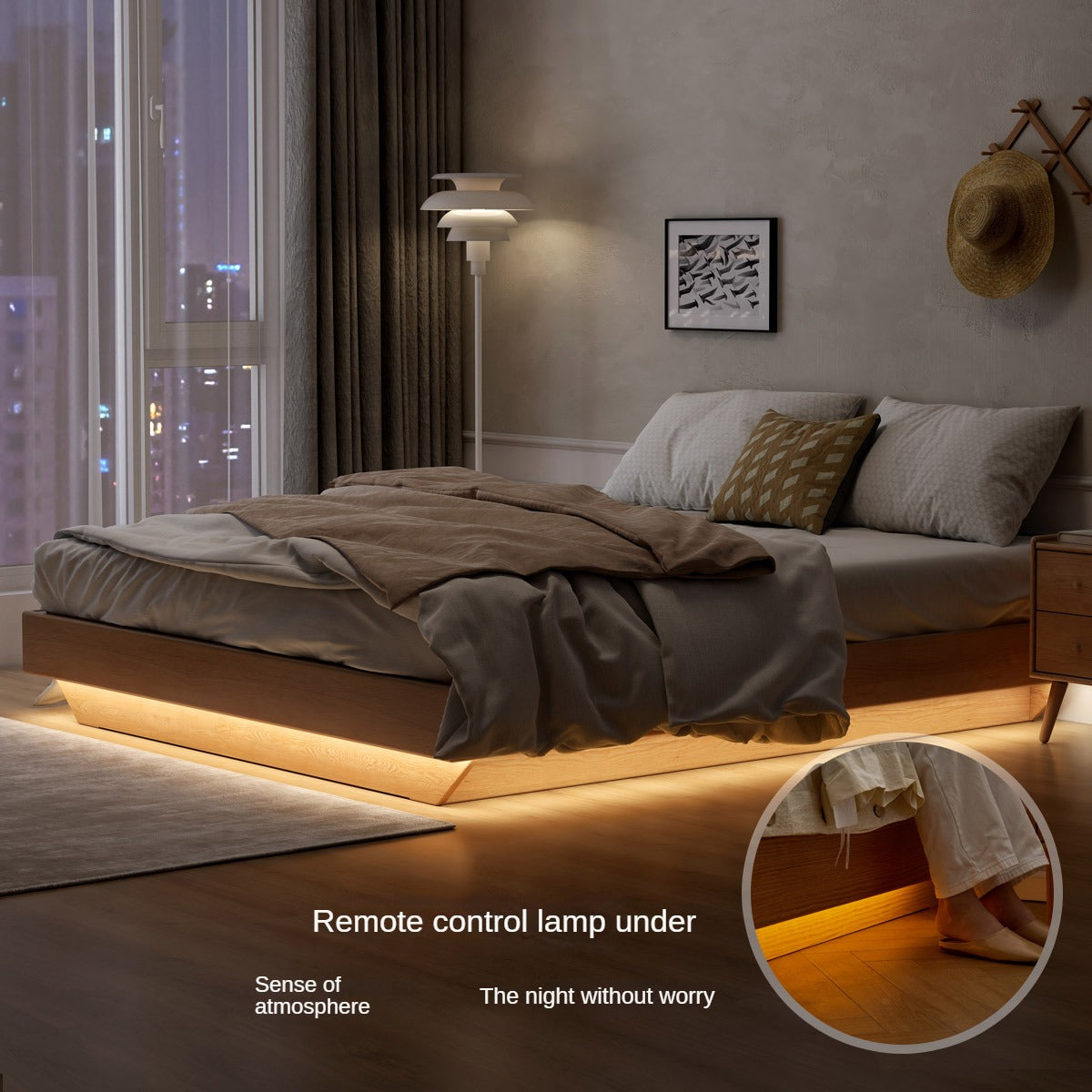 Oak solid wood platform bed, headboard-free bed suspension bed.
