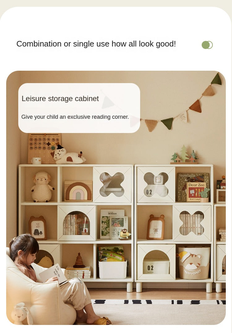 Rubber Solid Wood Modern Cream Style Floor Children's Bookcase