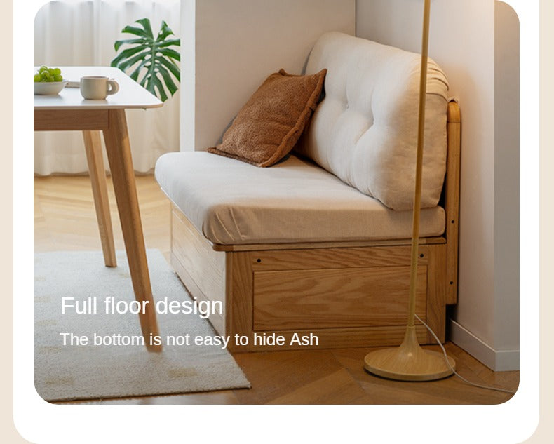 Oak Solid Wood Fabric Card Seat Floor Box Sofa.