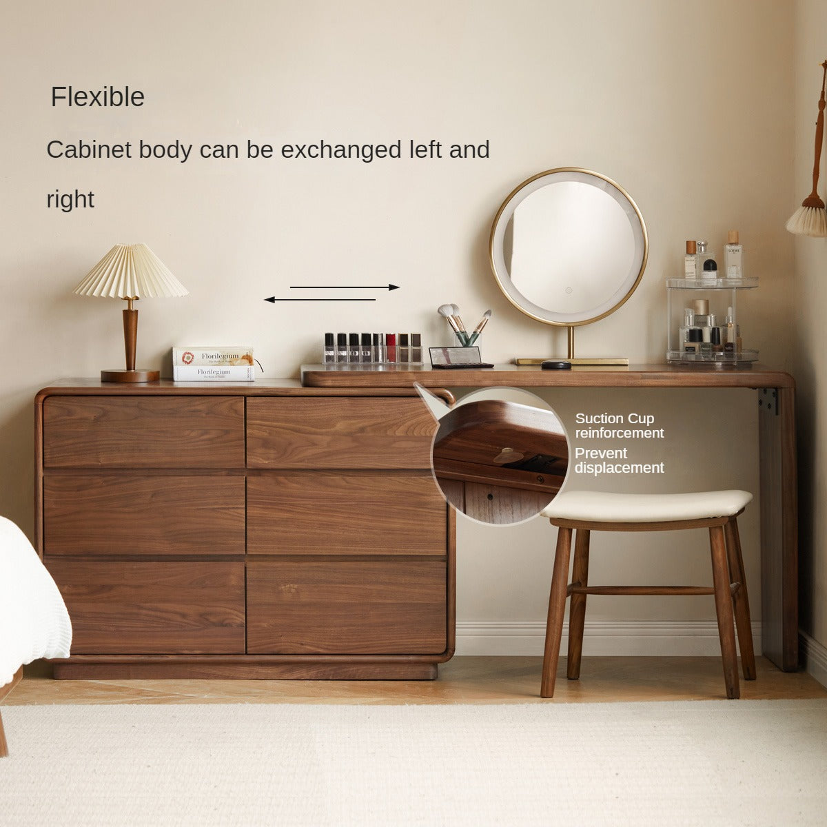 Black Walnut, Golden Sandalwood Telescopic Vanity Table.