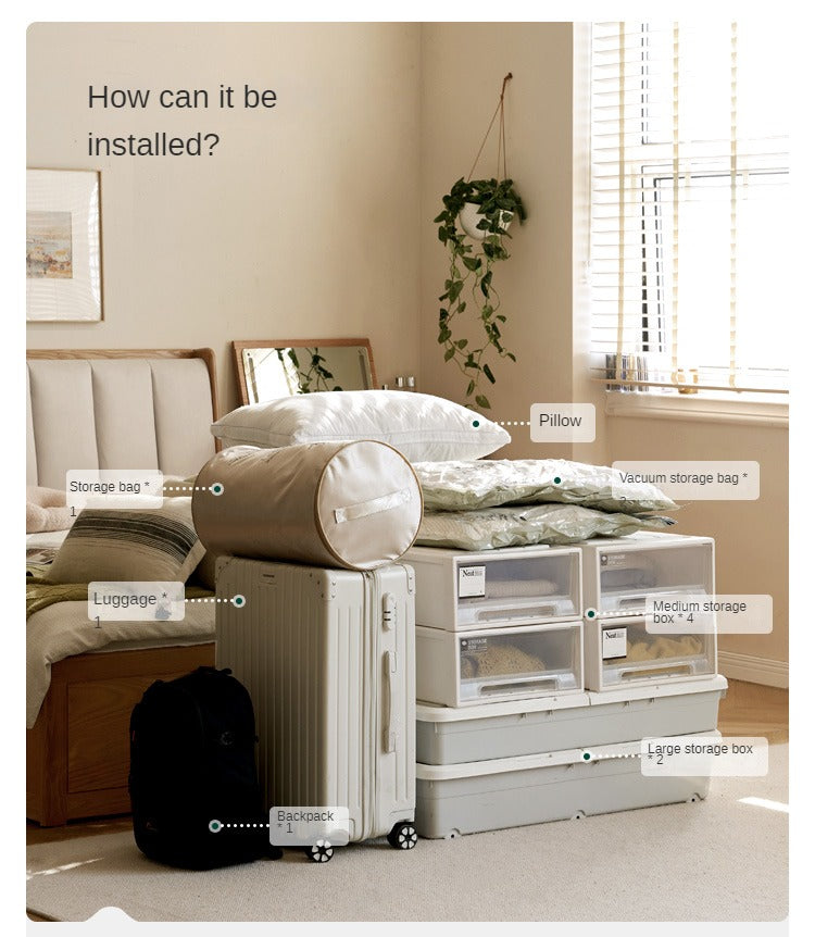 Ash Solid Wood Genuine Leather, Technical Cloth Box Storage Bed