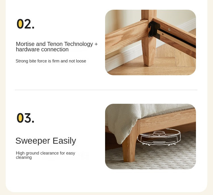 Oak Solid Wood,Rubber Wood Bed Modern Nordic