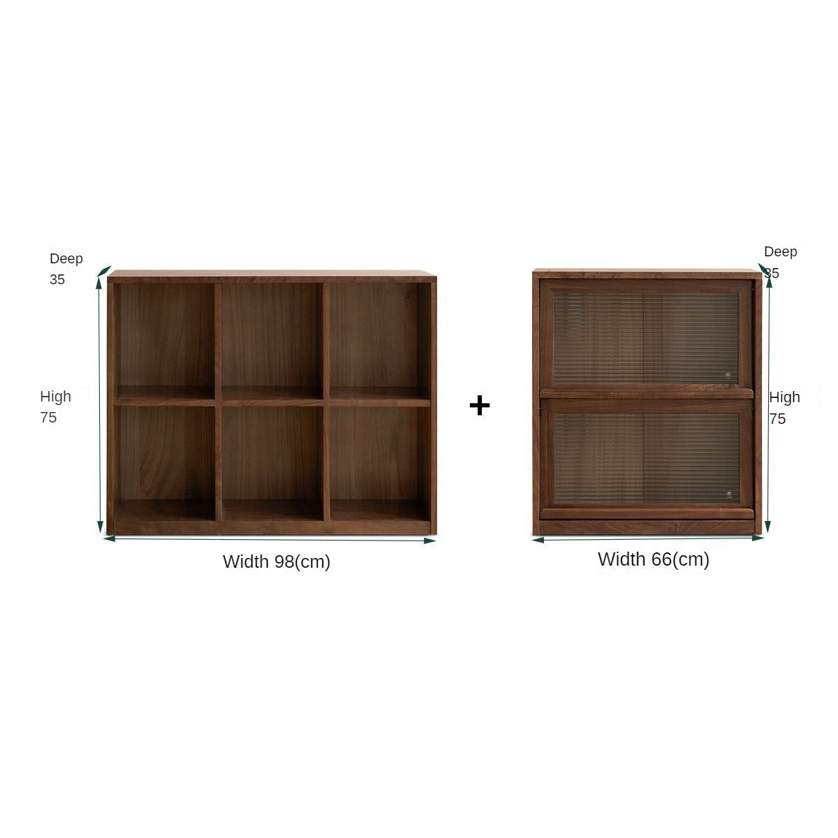 Black Walnut, Rubberwood Solid Wood Low Bookshelf Combination Floor-Standing Cabinet