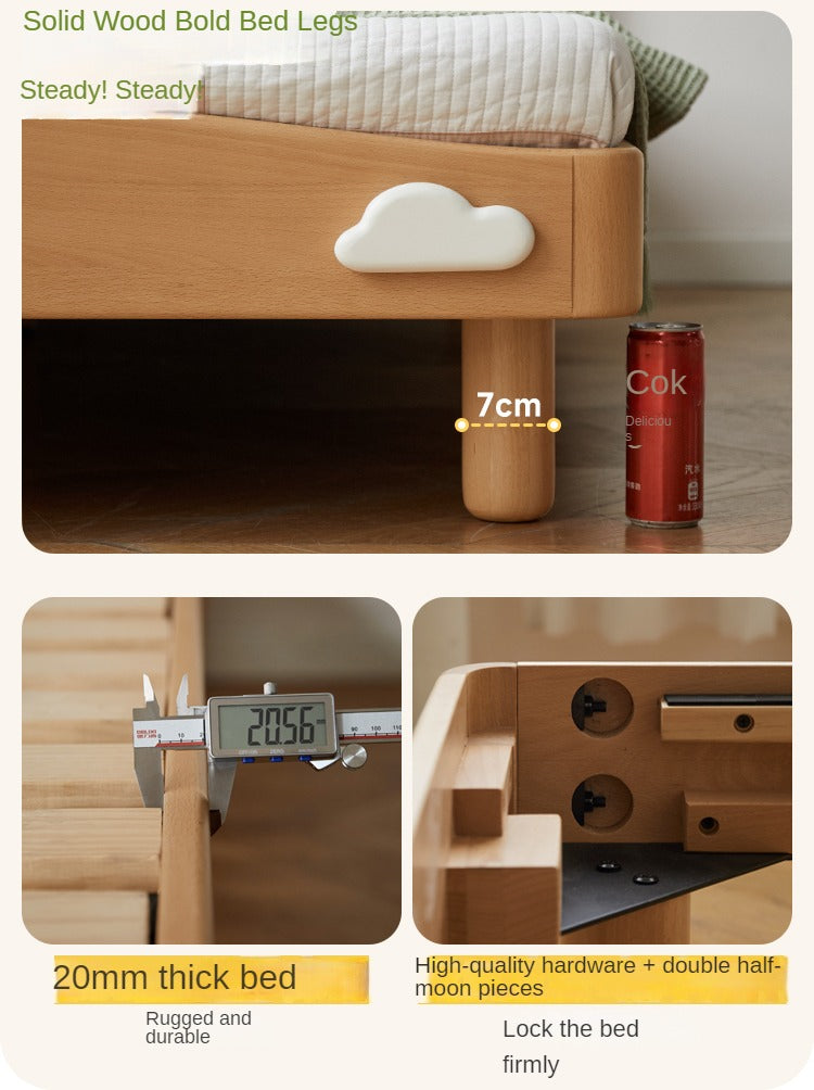 Beech Solid Wood Children's Rainbow Montessori Platform Bed.