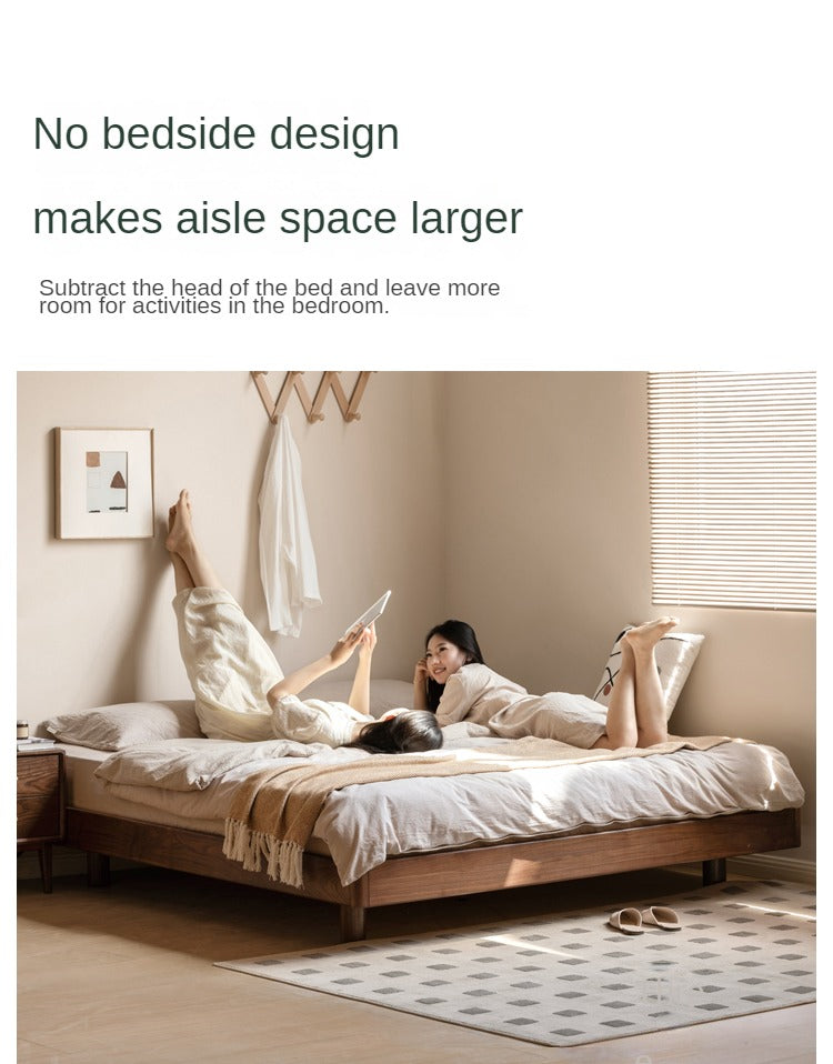 Black walnut solid wood platform bed, headboard-free suspended bed