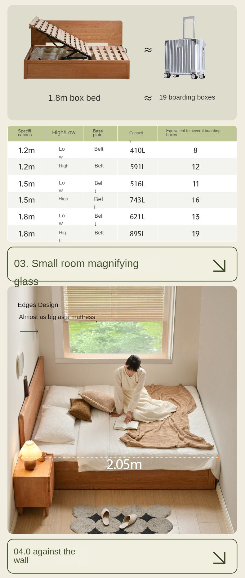 Cherry Solid Wood Box Bed