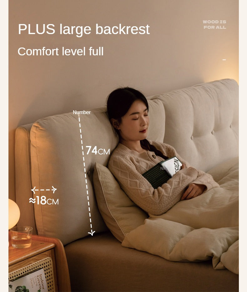 Fabric Soft Bed White Cream Style