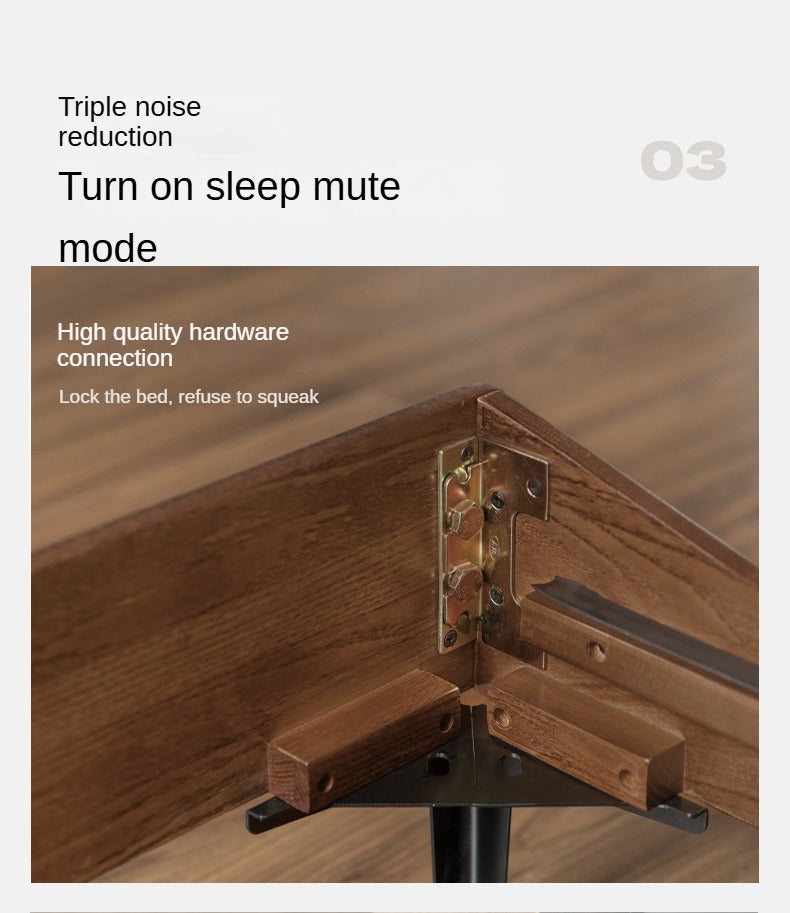 Oak,Black Walnut Solid Wood Soft Genuine Leather Bed Light Luxury