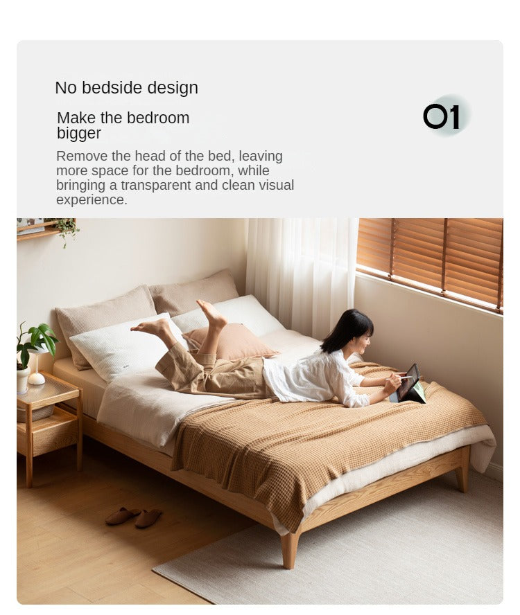 Oak, Ash Solid Wood Platform Bed, Headboard-Free Bed Modern Minimalist