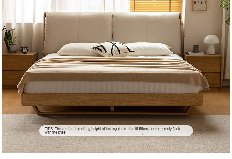 Oak, Ash Solid Wood Leather Soft Bed Italian Light Luxury.