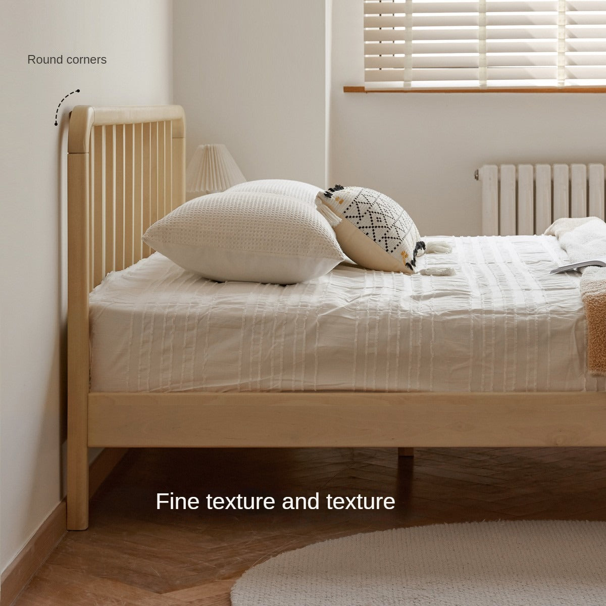 European Beech Solid Wood Bed Modern Simple