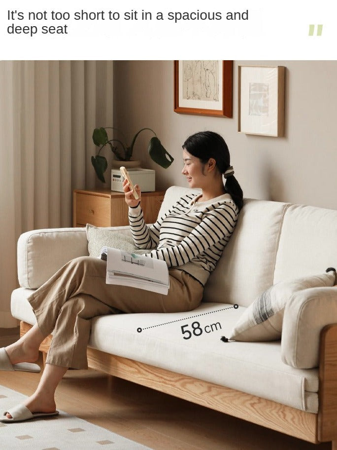 Oak Solid Wood Sofa Bed Folding White Goose Feather Cushions.