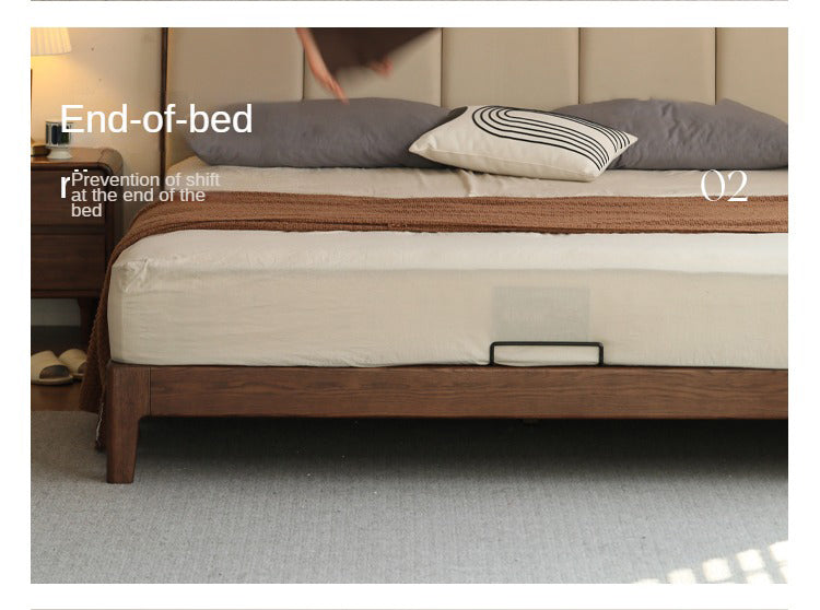 Oak, Rubberwood Solid Wood Genuine Leather, eco Leather Bed Modern