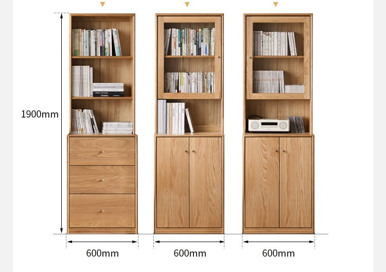 Oak Solid Wood Floor-To-Ceiling Combination Bookshelf, Glass Bookcase