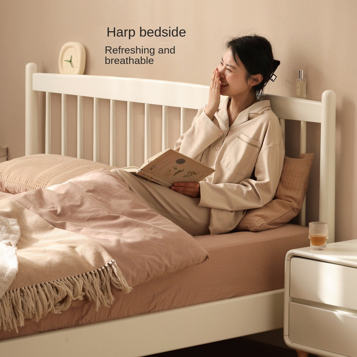 Poplar Solid Wood Cream Style Bed.