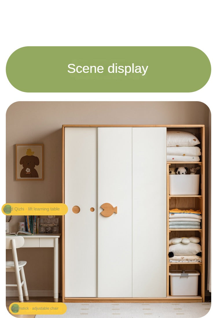 Beech Solid Wood Kids Wardrobe Sliding Door