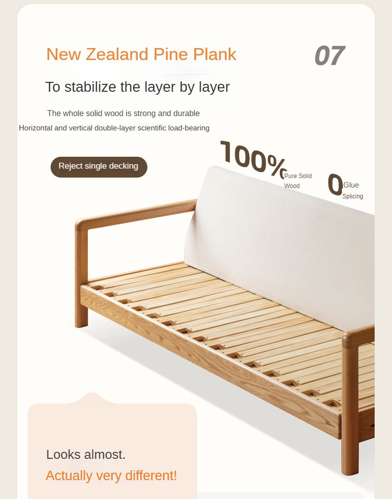 Oak Solid Wood Sitting and Sleeping Retractable Sofa Bed.