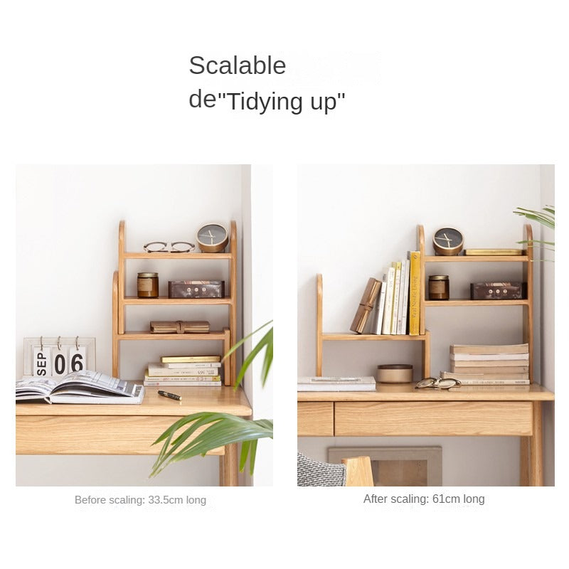 Oak, Rubberwood Solid Wood Small Bookcase Simple Study Telescopic Organizing Shelf Nordic<