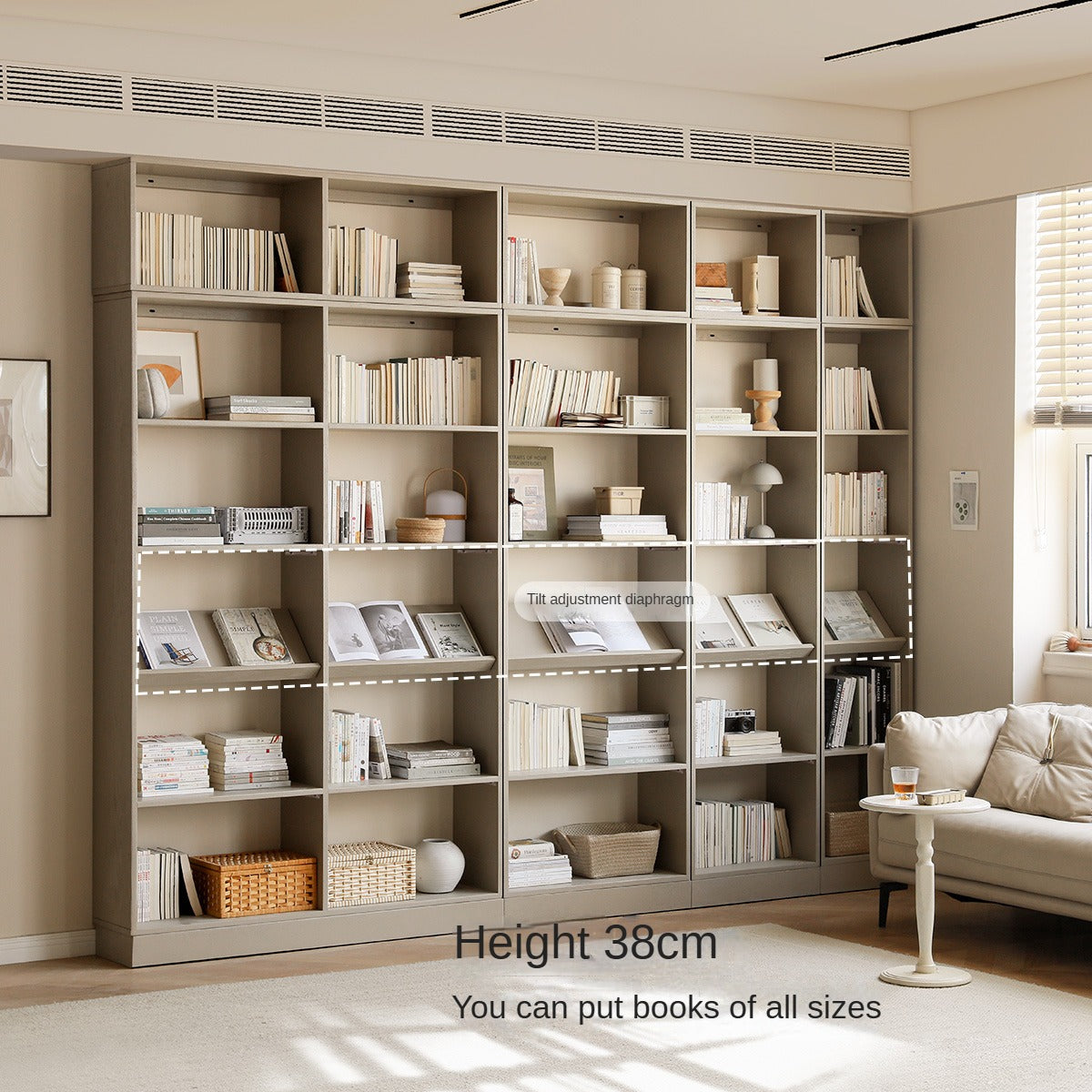 Oak Solid Wood Bookcase Full Wall Bookshelf Light Luxury Display Cabinet.
