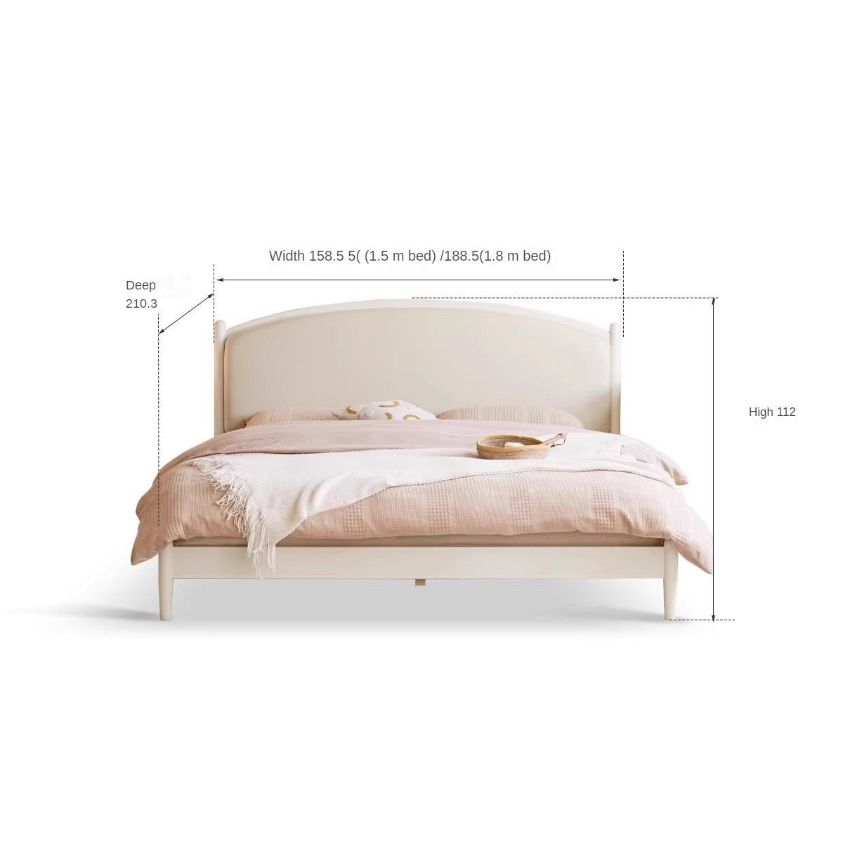 Cherry Solid Wood Bed Technology Сloth Cream Style