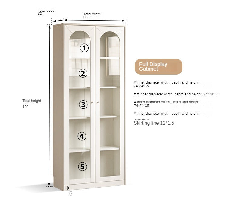 Poplar Solid Wood Bookcase White With Glass Door Whole Wall Combination French Cream Style