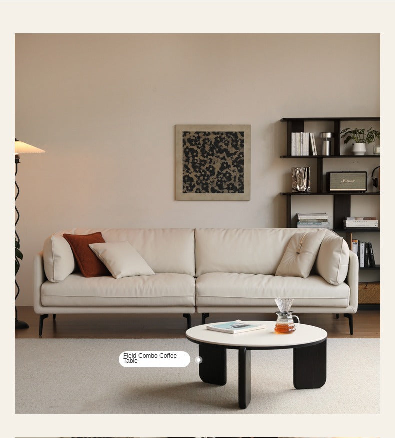 Fabric Straight Italian Down Sofa Cream Style.