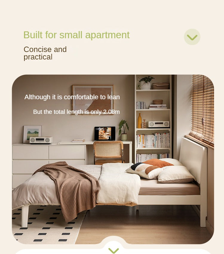 Poplar, Rubberwood Solid Wood Bed Modern Simple Cream Style