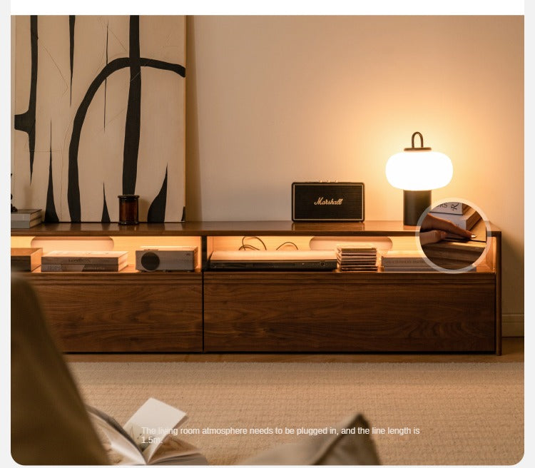 Black Walnut, Oak Solid Wood TV Cabinet LED Light Floor Cabinet.