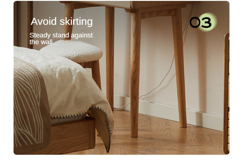 Oak, Ash Solid Wood Vanity Table Shelf Integrated.