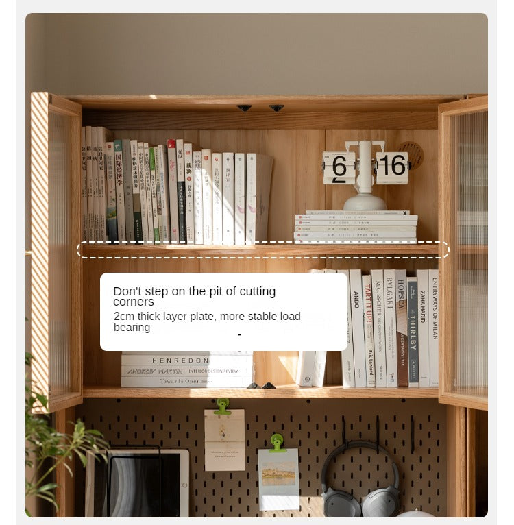 Oak Solid Wood Nordic Style Bookshelf with Floor Storage Cabinet