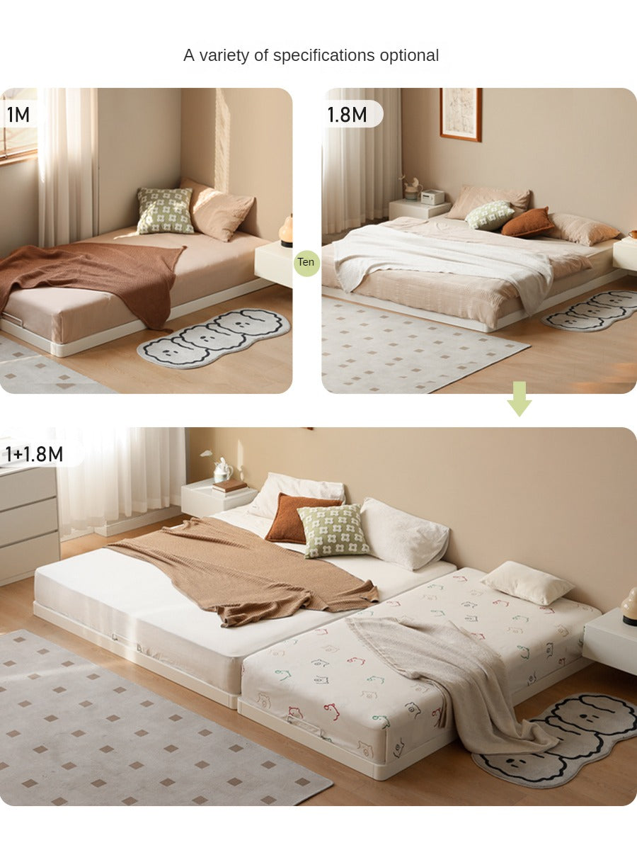 Birch solid wood platform bed, headboard-free bed floor bed cream style