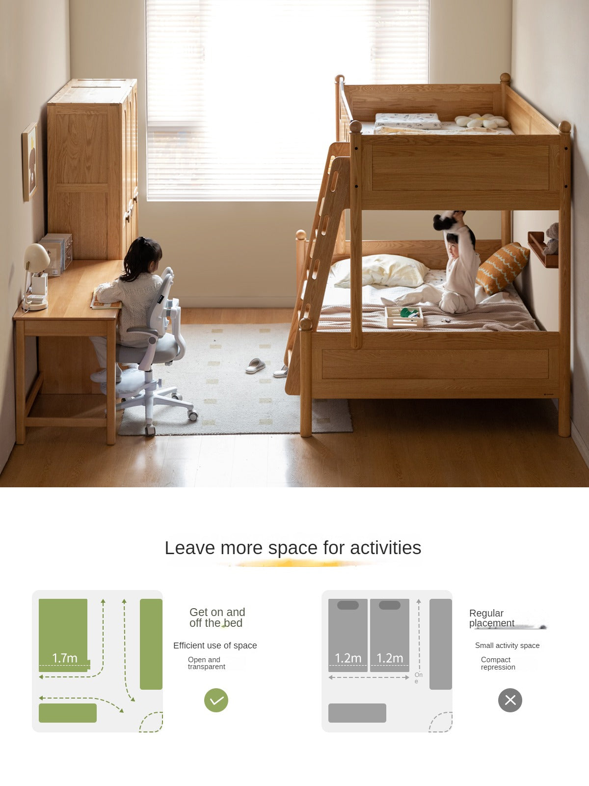 Beech, Oak Solid Wood Children's Bunk Bed.