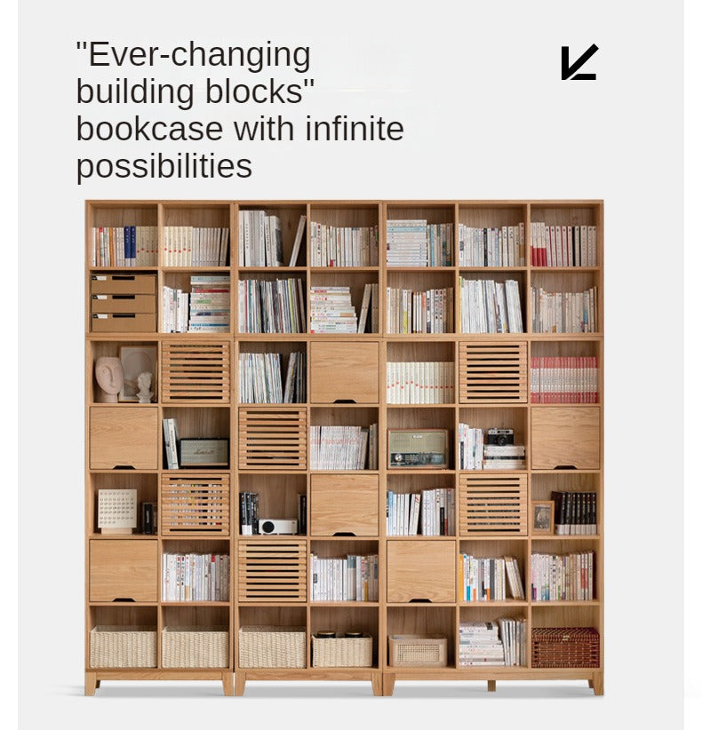 Oak Solid Wood Floor To Ceiling Bookshelve