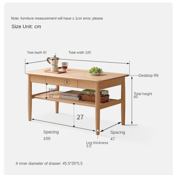 SALE Oak Solid Wood North American Double-Layer Coffee Table