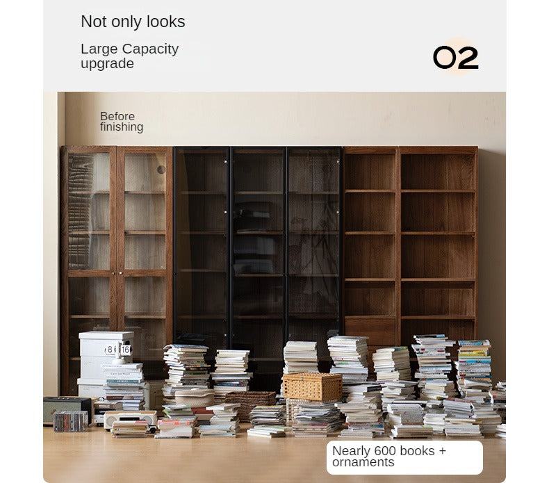 Solid Rubberwood, Oak Solid Wood Bookcase Modern With Glass Door