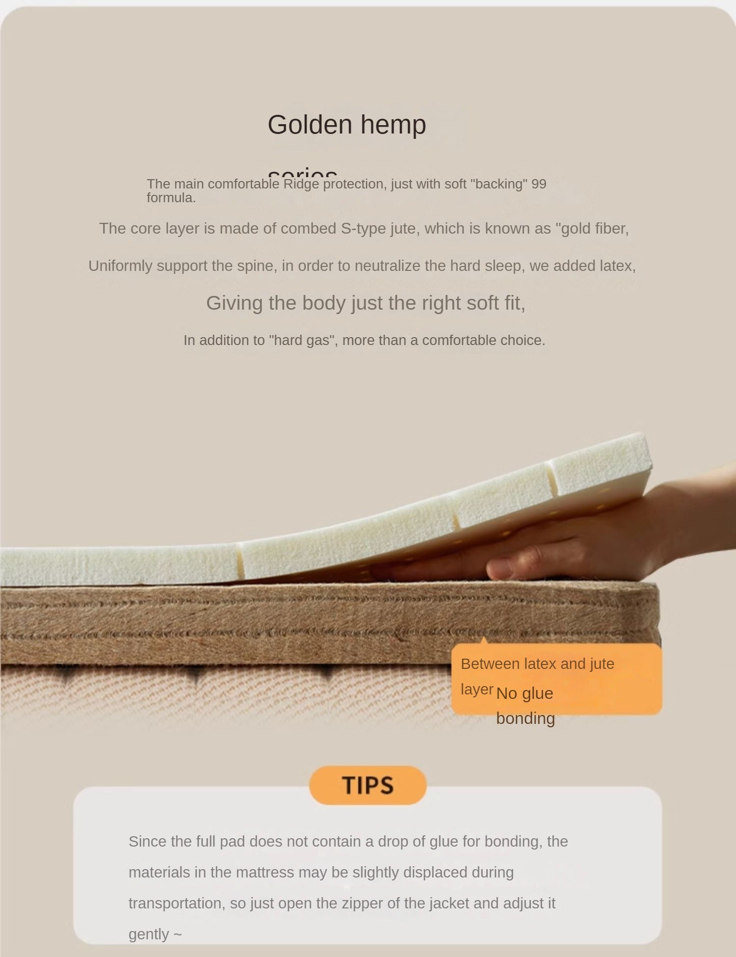 Natural jute Latex Mattress, No-Glue, Antibacterial, Anti-Mite, Hard Hemp Pad 12cm, 10cm, 8cm