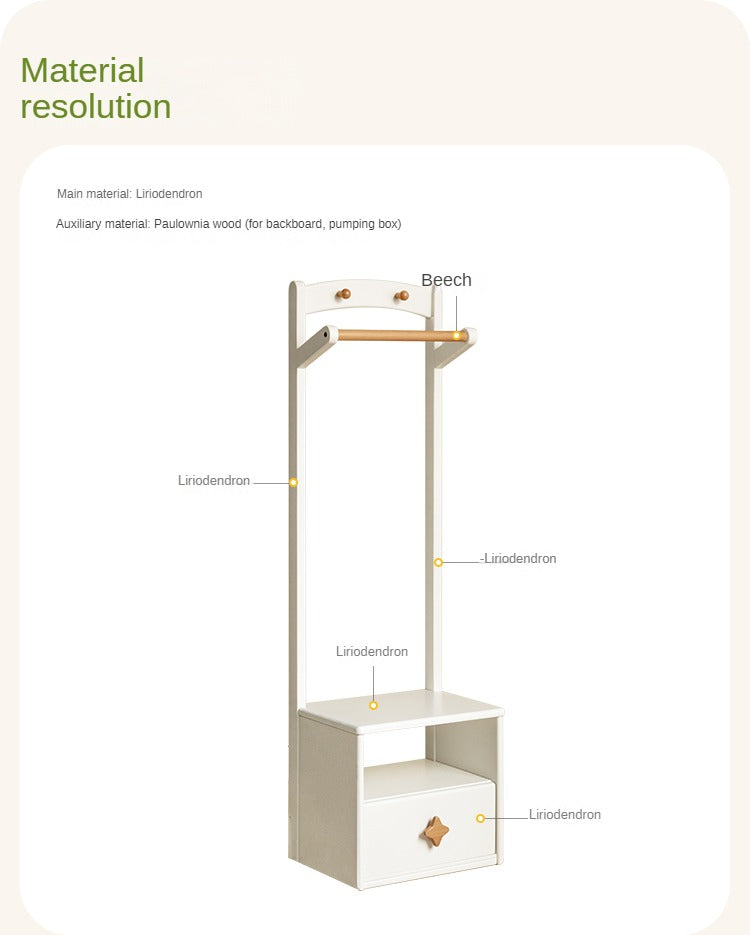 Poplar Solid Wood Clothes Hanger Nightstand-