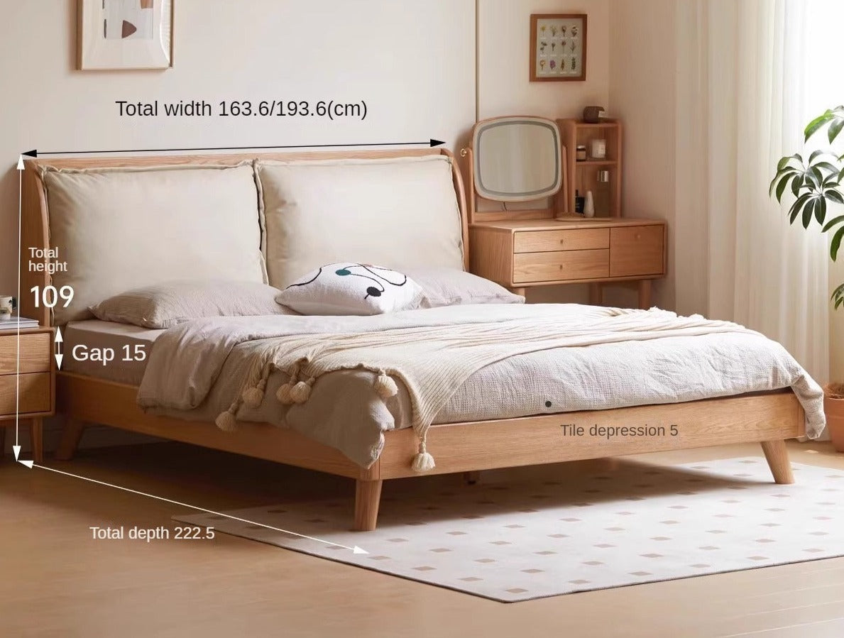 Oak Solid Wood Top Grain Leather, Technical Cloth ,Fabric Bed