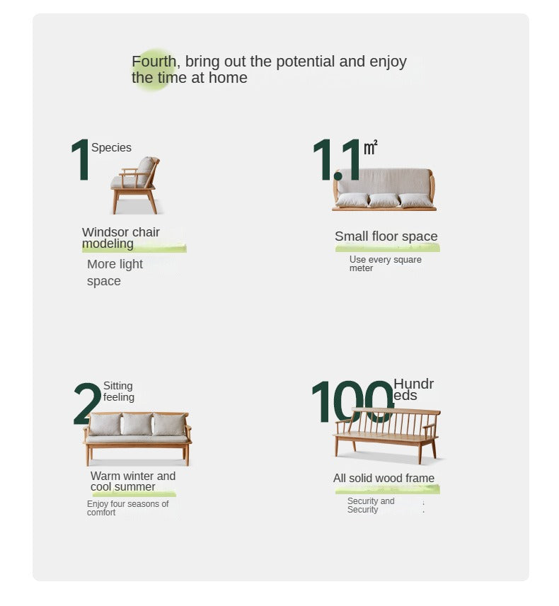 Oak Solid Wood Windsor Sofa Winter/Summer Dual Use.
