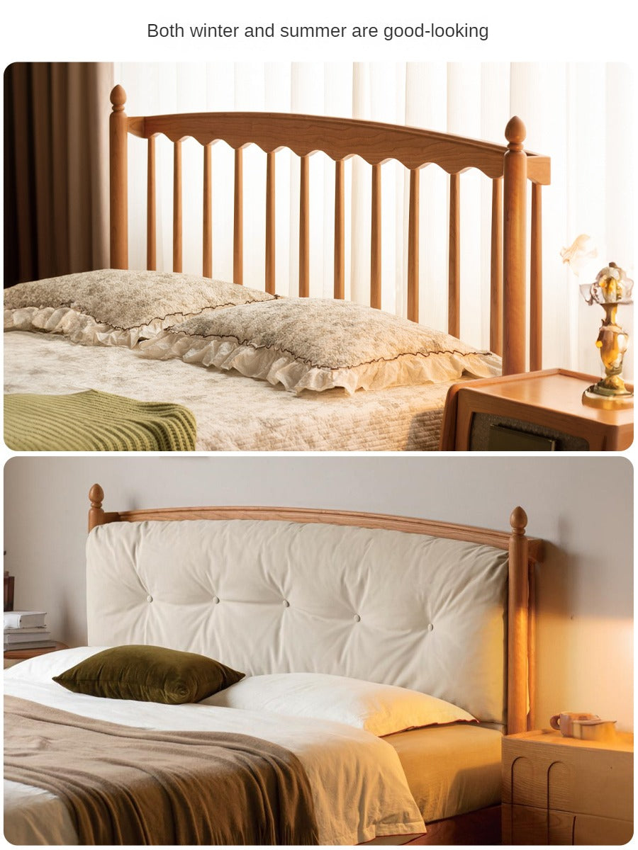 Cherry Solid Wood Soft Retro Bed