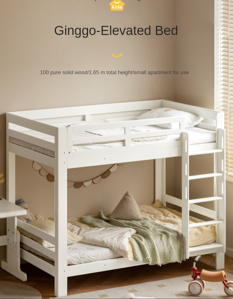 Rubber wood, Beech Solid Wood Children's Bunk Bed Cream Style White.