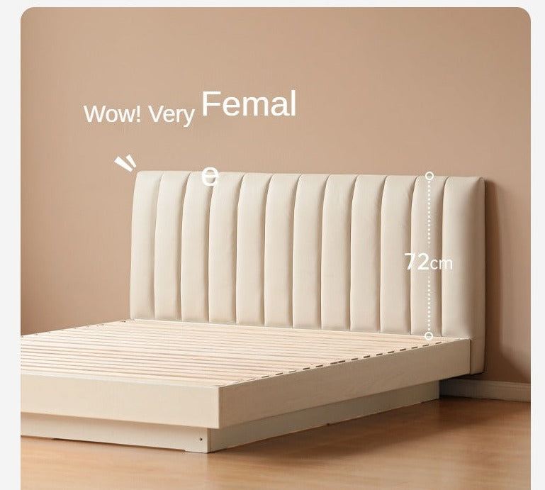 Oak, Rubber Wood Solid Wood Cream Technical Fabric Suspended Box Storage Bed