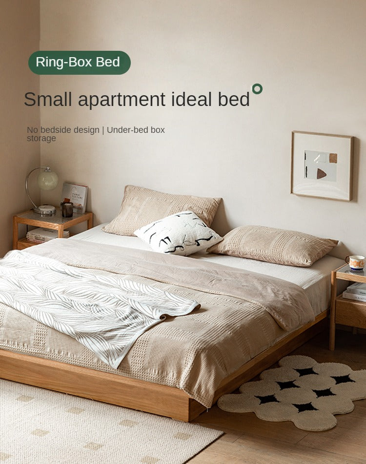 OAK Solid Wood platform bed, headboard-free bed Suspended Bed