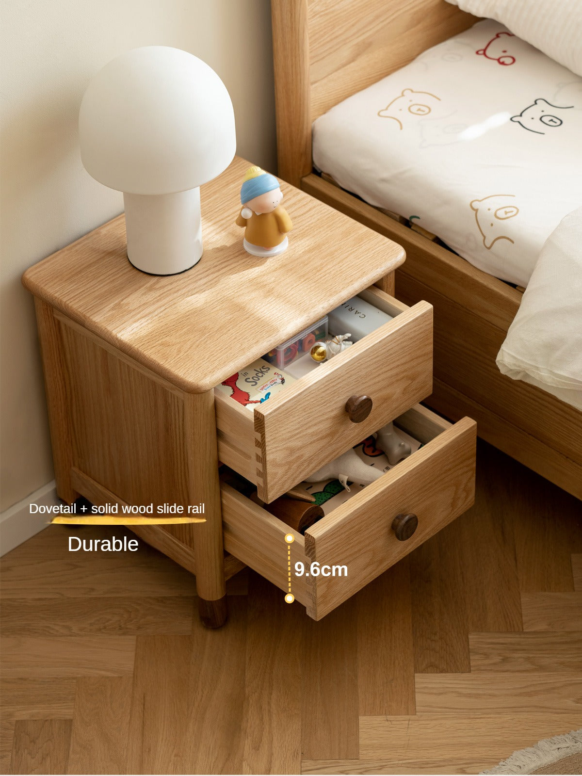 Oak Solid Wood Two-Drawer Nightstand