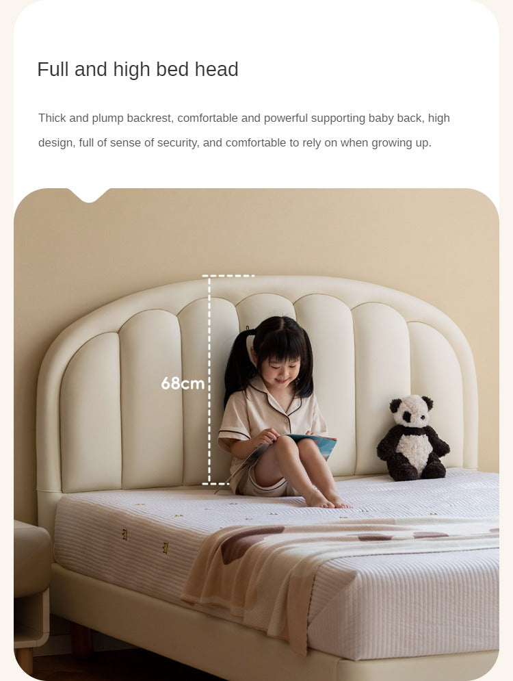 Children's Bed Modern Simple White Cream organic leather<