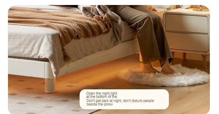 Oak Solid Wood Bed Cream Suspension Bed Luminous