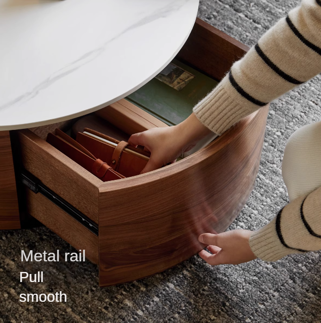 Black Walnut Solid Wood Light Luxury Round Rock Plate Coffee Table