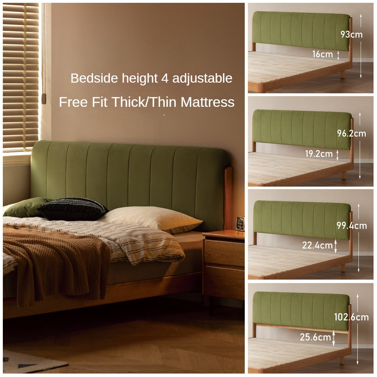 Cherry Solid Wood fabric Soft Bed