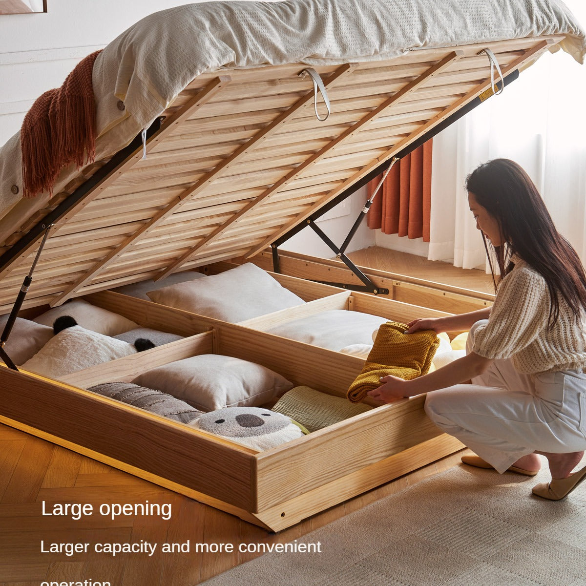 Oak solid wood platform bed, headboard-free bed suspension bed.